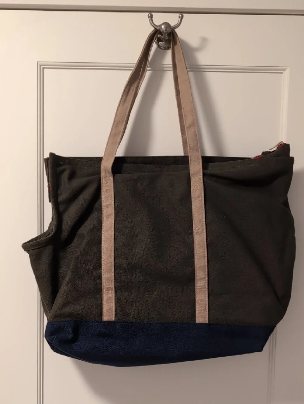 LoveThyBeast Canvas Pet Tote Bag in Olive and Navy
